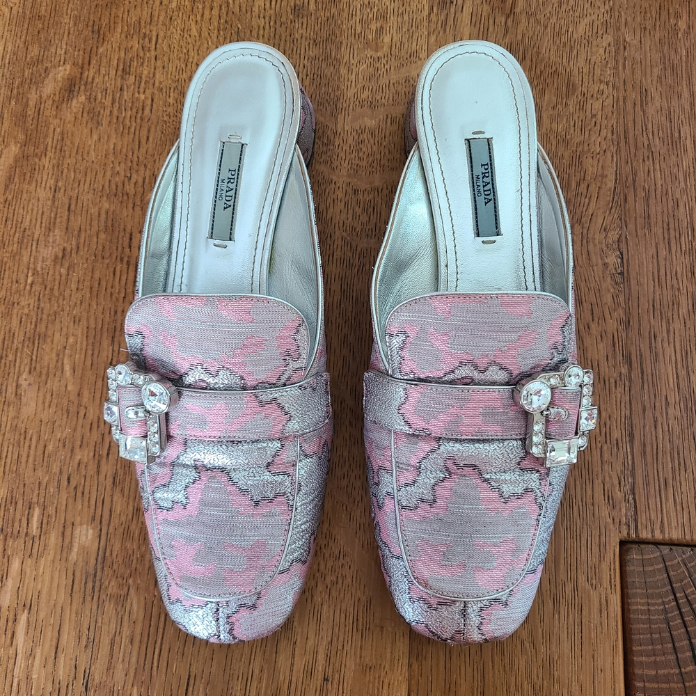 Prada Pink and Silver Mules
